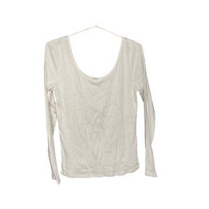River Island Shirt Womens 14 White Ribbed Long Sleeve Scoop Neck Basic